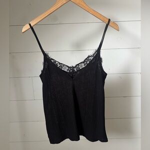 Zara Black Lace Trim Camisole Small Spaghetti Strap Flowy Top